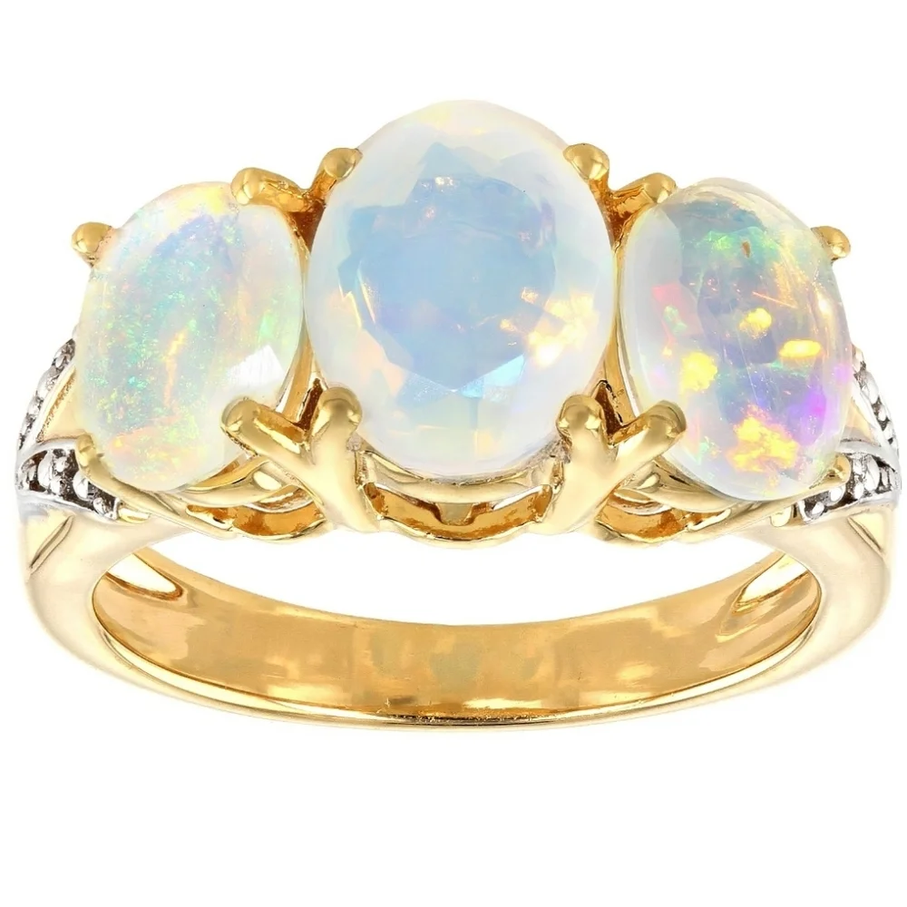 Multicolor Ethiopian Opal 18k Yellow Gold over Sterling Silver 💍 2.58ctw! - Picture 1 of 4